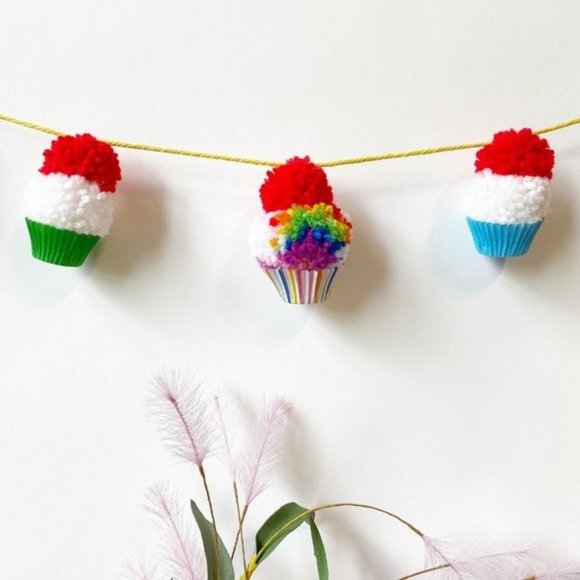 Rainbow Pride Mini Cupcake Pom Pom Garland Decor - Picture 2 of 9